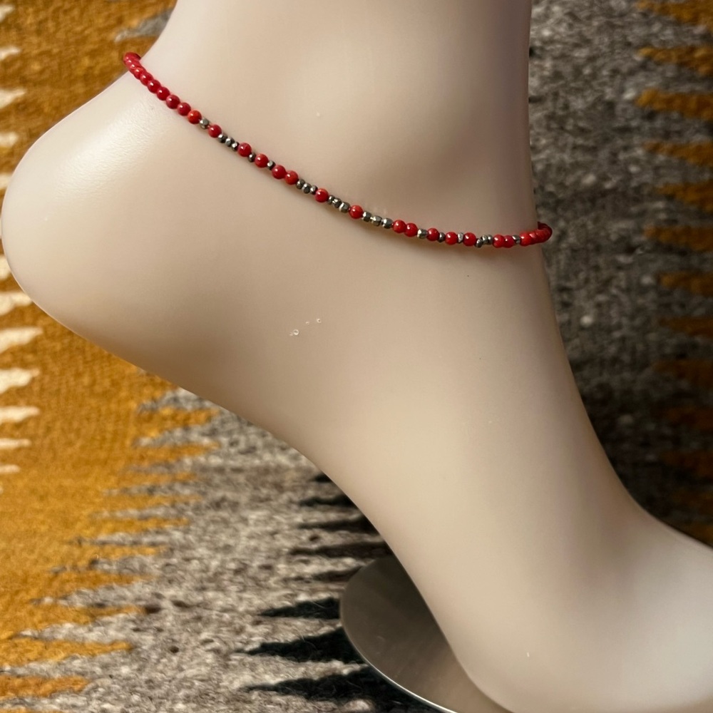 10 inch red coral anklet